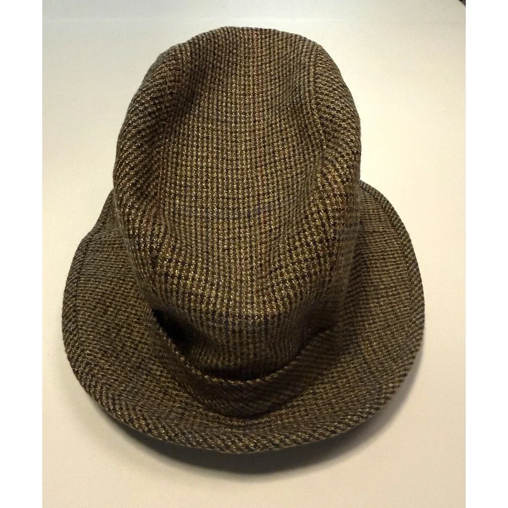 Vintage Doria Gruppo Borsalino Fedora Hat Tweed Herringbone USA 7 1/8 57